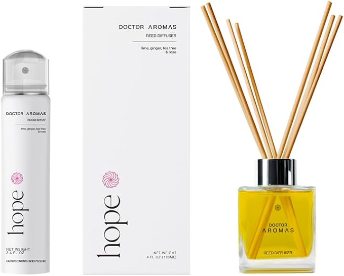 Doctor Aromas Aroma Set Essential Oil Natural Reed Aroma Wood Sticks Diffuser Glass Set – Elegant Scent for Home, Room or Bathroom, Décor, and Fresh Air Fragrance Aromatherapy Gift (Hope)