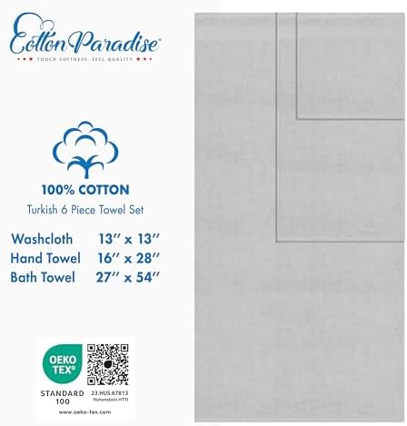 Cotton Paradise Towel Set of 6, 2 Bath Towels, 2 Hand Towels and 2 Washcloths Towels for Bathroom Sets, Platinium Grey - Image 4