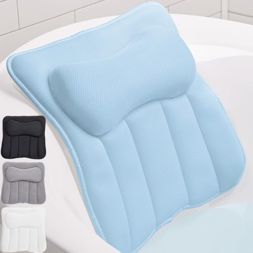 GORILLA GRIP Bath Pillow for Tub, 6 Strong Suction Cups, 4D Mesh, Blue by GorillaGrip