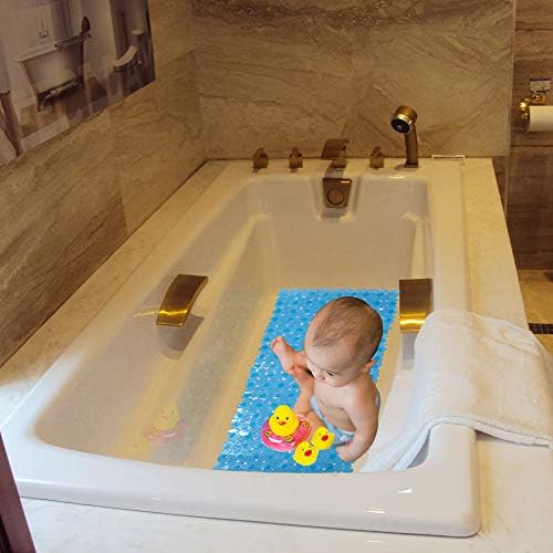 Pebble Shower Mat Non Slip Tub Mat 35"X16" with Suction Cups,Clear Blue - Image 6