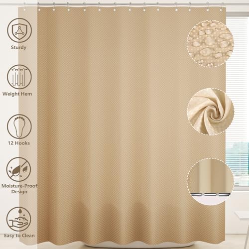XLHOMO Bathroom Set - Bathroom Sets with Shower Curtain and Rugs, Beige - Image 7