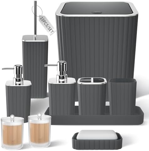 XLHOMO Bathroom Accessories Set - 10PC Gorgeous Grey Bathroom Set by BetterbathroomwithXLHOME