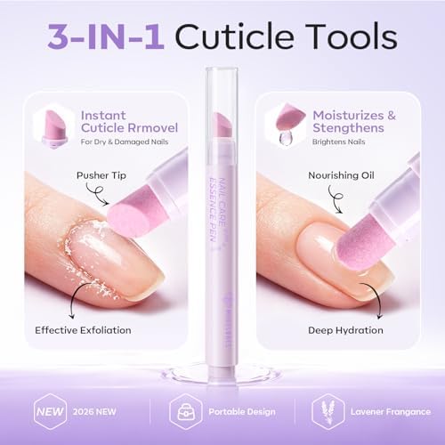 Modelones Cuticle Remover Pen, 3-in-1 Lavender Cuticle Oil Pusher Pen - Image 4