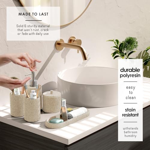 Clara Clark Bathroom Set - Beige Bathroom Accessories Set, 24PC Bathroom Accessory Set, Bathroom Sets with Shower Curtain Set, Adhesive Corner Shower Caddy Hanging & Soap Dispenser - Image 3