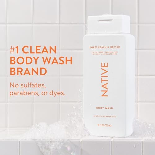 Native Clean Body Wash, Gentle & pH-balanced for Sensitive Skin, 24-Hr Freshness for Women & Men, Vegan & Cruelty-Free, Free of Sulfates & Parabens, Sweet Peach & Nectar, 18 fl oz - Image 2