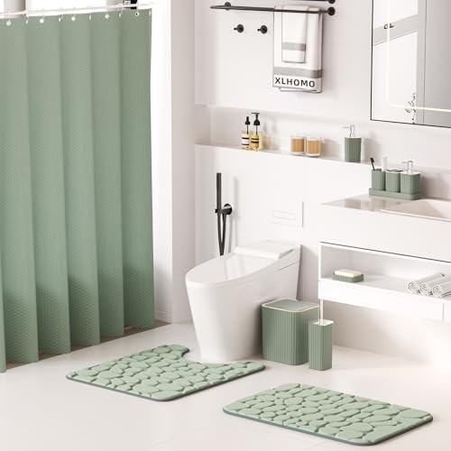 XLHOMO Bathroom Set - Bathroom Set with Shower Curtain and Rugs, Sage Green - Image 2