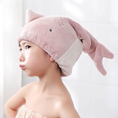 Hair Drying Towel for Kids Girls, Cute Cartoon Absorbent Quick Drying Bath Wrap Set for Bathing, Spa, Swimming Pool, Soft Microfiber Cap for Curly Long & Wet Hair, Pink