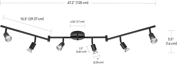 Globe Electric 59693 6-Light Foldable Track Lighting Kit, Matte Black Finish, Adjustable Heads, Bendable Arms, GU10 Base, Dimmable, Modern Industrial Style