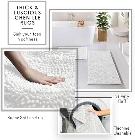 Clara Clark Bathroom Set - White Bathroom Accessories Set, 6PC Bathroom Accessory Set, Bathroom Sets with Bathroom Rugs, Adhesive Corner Shower Caddy Hanging, Toilet Brush, Trash Can & Soap Dispenser - Image 5