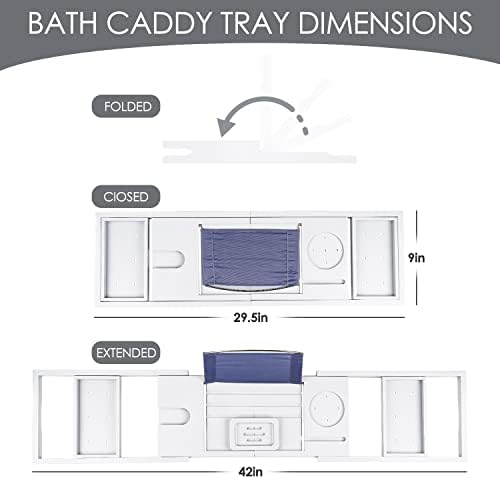 Foldable Bathtub Tray Caddy with Soap Dish Adjustable 29.5-43''White - Image 4