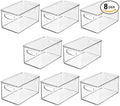 mDesign Deep Plastic Bathroom Storage Bin Box, Lid/Built-in Handles, Organization for Makeup, Hair Styling Tools, Toiletry Accessories in Cabinet, Shelves, Ligne Collection, 8 Pack, Clear