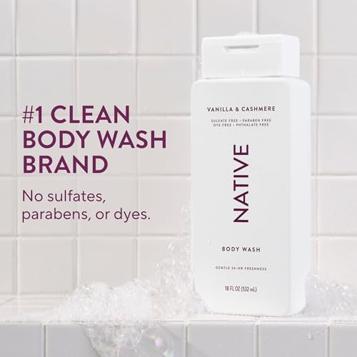 Native Clean Body Wash, Gentle & pH-balanced for Sensitive Skin, 24-Hr Freshness for Women & Men, Vegan & Cruelty-Free, Free of Sulfates & Parabens, Vanilla & Cashmere, 18 fl oz - Image 2