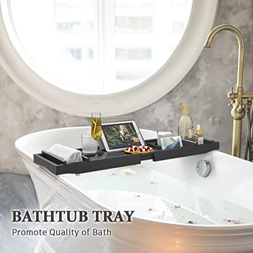 Bath Caddy Tray for Bathtub - Bamboo Adjustable Organizer Tray for Bathroom with Free Soap Dish Suitable for Luxury Spa or Reading(Black) - Image 5