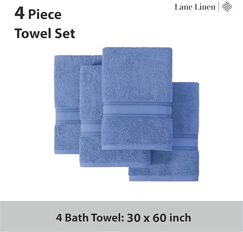 LANE LINEN 100% Cotton 4 Pack Bath Towels (30"x60") - Zero Twist, Mercerized Cotton Bathroom Towels Set - Quick Dry, Soft & Absorbent Large Bath Towels - Machine Wash in Cold Water - Cerulean Blue - Image 4