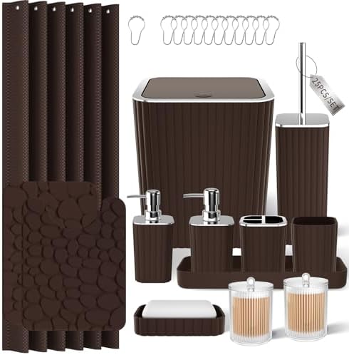 XLHOMO Bathroom Set - Brown Bathroom Sets with Shower Curtain and Rugs by BetterbathroomwithXLHOME