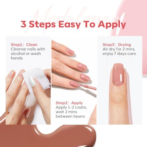 modelones Nail Strengthener and Growth, 2PCS Pink Berry Brown Nail Polish - Image 3