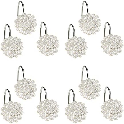 Zahari Home 13pc Rose Vine Bathroom Sheer Shower Curtain Sets Sheer Shower Curtain & 12 Shower Bathroom Hooks Modern Classic Luxury Contemporary Decor Beige Shower Curtain Set - Image 4
