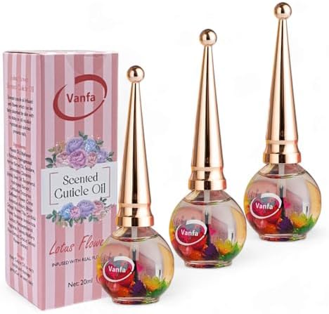 Vanfa Scented Cuticle Oil Infused With Real Flower 0.42 Fl oz (Scent: Lotus Flower, Pack of 3) by VanfaBeauty