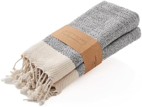 BAY LAUREL Turkish Hand Towel – Pack of 2 | Soft & Absorbent Decorative Towels for Bathroom, Hand, Face, Hair, Gym, Yoga, SPA, Kitchen & Tea | Boho Decor (Gray, Herringbone 16x40 Inches (Set of 2) by BayLaurel