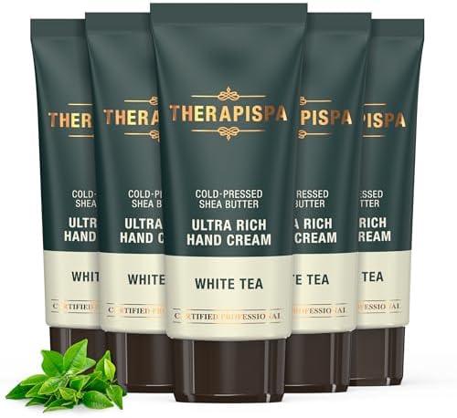 THERAPISPA Ultra Rich Hand Cream – Intensive Hydration & Repair for Dry, Chapped Hands | Enriched with Shea Butter, Ceramides, Niacinamide (B3) & Panthenol (B5) (White Tea, 2.0 oz, Pack of 5) by THERAPISPA