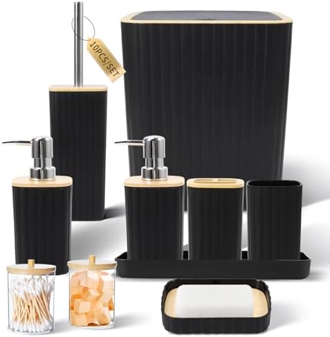 XLHOMO Bathroom Accessories Set - 10PC Elegant Black Bathroom Set by BetterbathroomwithXLHOME