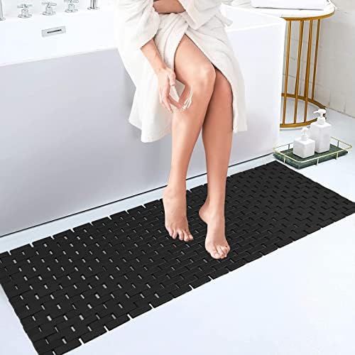 Bambo Bath Mat Bathroom Runner Long Large Rugs Floor Wood Shower Bathtub Waterproof Non Slip Accessories 16x48 Inch Easy to Clean,Black,1 pc by Fovlaurs