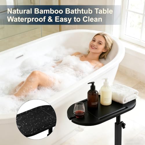Bamboo Bathtub Side Table, Height Adjustable Bath Caddy Tray - Image 6