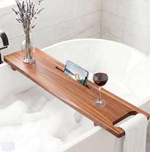 Adjustable Acacia Wood Bathtub Tray Caddy, 39" L with Handles by QoQoLiLi