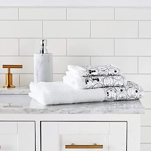Zahari Home Sinatra Modern Bathroom Towel Set - 3 Piece Luxury Contemporary Decor Bling White Bath Towel Sets Soft, Plush and Highly Absorbent - Image 2