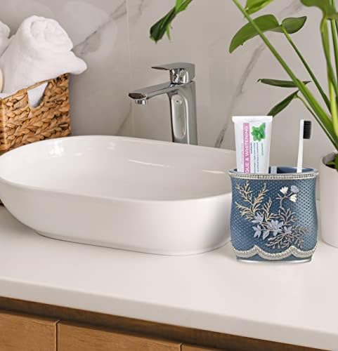 Zahari Home 4pc Capri Bathroom Accessories Sets Modern Classic Soap Dispenser, Tumbler, Tooth Brush Holder and Soap Dish Holder Unique Design Royal Blue Bathroom Set - Image 4