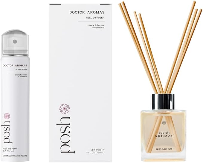 Doctor Aromas Aroma Set Essential Oil Natural Reed Aroma Wood Sticks Diffuser Glass Set – Elegant Scent for Home, Room or Bathroom, Décor, and Fresh Air Fragrance Aromatherapy Gift (Posh)