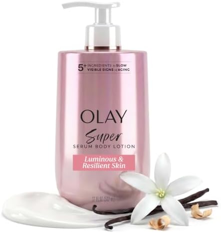 Olay Super Serum Hand & Body Lotion for Aging, 24hr Long Lasting Moisture, Fast Absorbing, 5+ Ingredient Complex for Bright Even Firm Luminous Skin, Sweet Vanilla & Soft Wood Scent, 17 fl oz by Olay