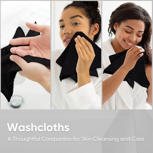 HOMEXCEL Black Washcloths 12 Pack, Highly Absorbent and Soft Microfiber Face Towel, Makeup Remover Towels, Multi-Purpose Wash Cloths for Bathroom, Hotel, Spa, Gym, and Kitchen, 12x12 Inch - Image 6