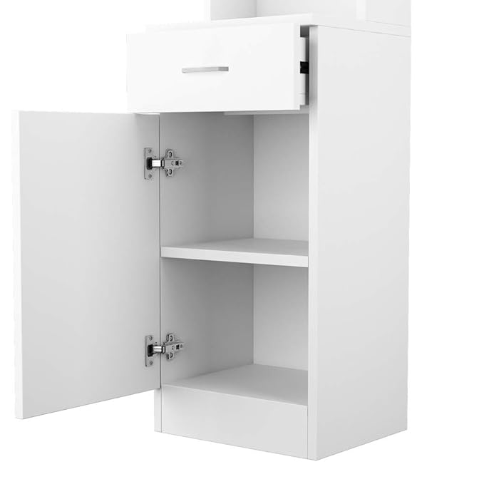 mefeir Salon Station, Barber Hair Stylist Storage Cabinet with Drawer, 5 Compartments & Shelf, Durable MDF, Organizer Equipment for Beauty Salon, Barbershop, White
