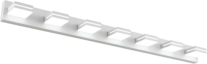 SineRise LED Modern Bathroom Vanity Light Fixtures (7-Light, 55-Inch, Dimmable), Matte White Modern Acrylic Bathroom Wall Lighting Fixtures Over Mirror (Cool White 6000K)