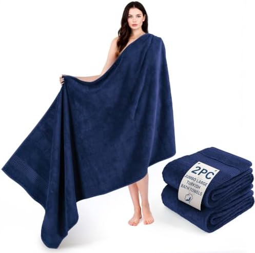 Cotton Paradise 100% Cotton Turkish Towel Set, Soft Absorbent Quick Dry, 2 Piece 35x70 Bath Sheet Set, Navy Blue by UNITEDHOMETEXTILE