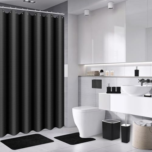 XLHOMO Black Bathroom Set, Bathroom Set with Shower Curtain and Rugs - Image 2