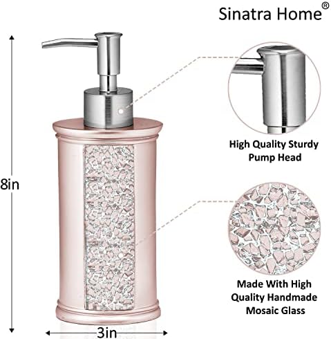 Zahari Home 4pc Sinatra Stylish Bathroom Accessories Set Liquid Soap Dispenser, Tumbler, Tooth Brush Holder and Soap Dish Modern Classic Luxury Decor Bling Mosaic Glass Blush Bathroom Accessories - Image 2