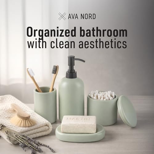 Ava Nord Modern Minimalist Ceramic Bathroom Accessories | Set of 4 | Green - Image 6