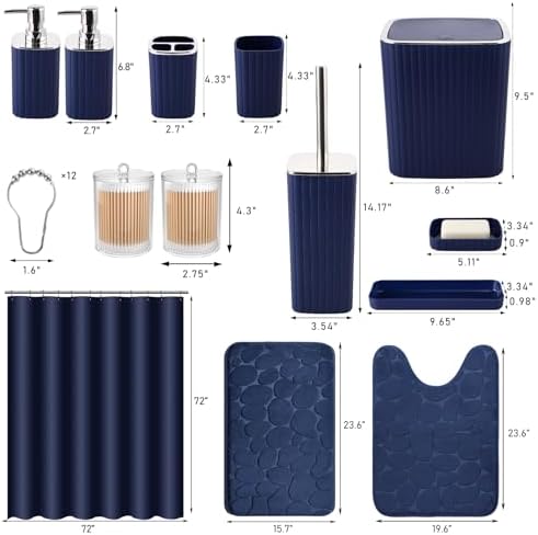 XLHOMO Bathroom Set with Shower Curtain and Rugs- Navy Blue Bathroom Set - Image 3