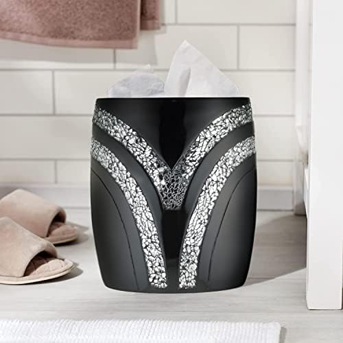Zahari Home 2pc Sinatra Black Modern Bath Accessories Set Waste Basket & Tissue Box Modern Decorative Beautiful Designs Bathroom Decor Set for Home Luxury Bath Set Mosaic Glass - Image 2