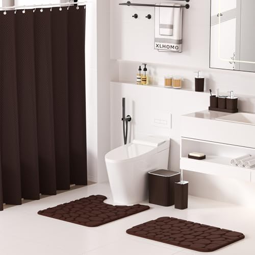 XLHOMO Bathroom Set - Brown Bathroom Sets with Shower Curtain and Rugs - Image 2