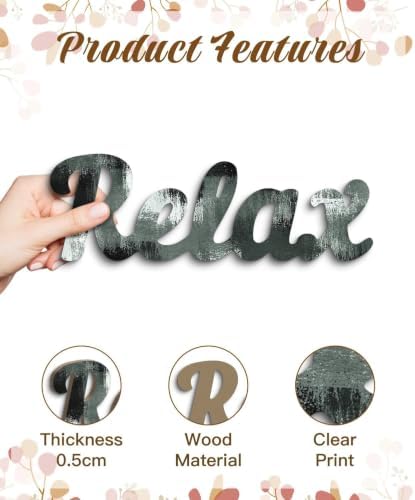 Putuo Decor 4PCS MDF Bathroom Wall Decor Relax Soak Unwind Breathe Signs, Black Gray Spa Wall Art Set for Bathroom Bedroom Laundry Room Yoga Room Home Gift - Image 3
