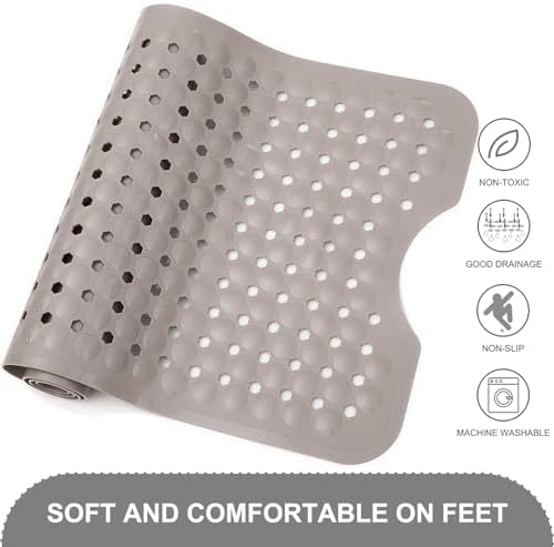 TEESHLY Bath Tub and Shower Mats, Non Slip 40 x 16 Inch Extra Long Bathtub Mat, Machine Washable Bathmat with Drain Holes, Suction Cups for Bathroom Floor, Tan - Image 4