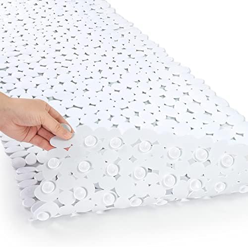 Pebble Shower Mat for Bathtub Non Slip Mat 35"X16" with Suction Cups,White by HOME
