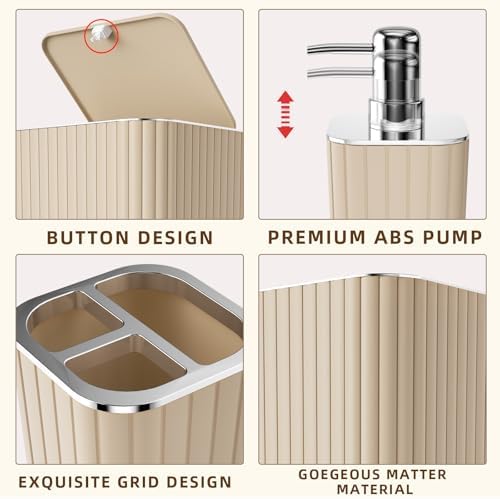 XLHOMO Bathroom Accessories Set - Gorgeous 10PC Beige Bathroom Set - Image 6