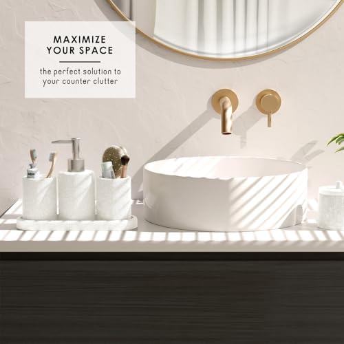 Clara Clark Bathroom Set - White Bathroom Accessories Set, 5PC Bathroom Accessory Set, Bathroom Sets with Soap Dispenser, Toothbrush Holder, Tumbler, Cotton Swab Jar & Vanity Tray - Image 6