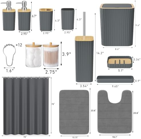 XLHOMO Bathroom Set - 25PC Grey Bathroom Set with Shower Curtain and Rugs - Image 3