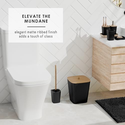 Clara Clark Bathroom Set - Black Bathroom Accessories Set, 6PC Bathroom Accessory Set, Bathroom Sets with Bathroom Rugs, Toilet Brush, Trash Can & Soap Dispenser - Image 7