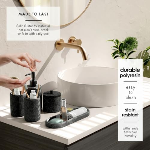 Clara Clark Bathroom Set - Coal Black Bathroom Accessories Set, 5PC Bathroom Accessory Set, Bathroom Sets with Soap Dispenser, Toothbrush Holder, Tumbler, Cotton Swab Jar & Vanity Tray - Image 3